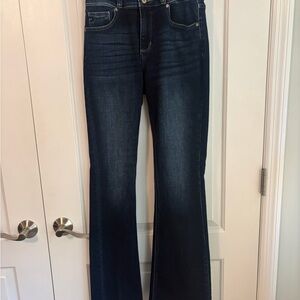 KanCan Dark Indigo Flare Wide Leg Jeans with Subtle Fade